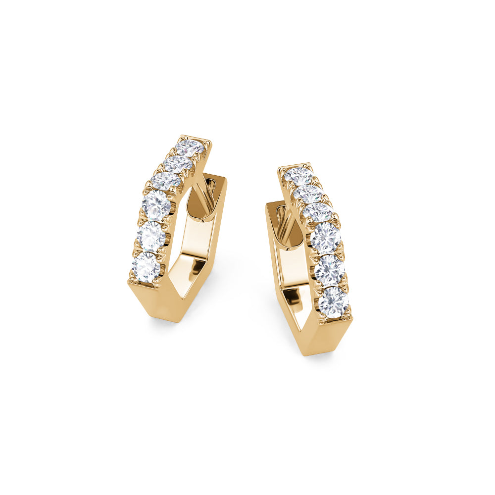 This Earring is available in 14K Yellow Gold. There are a total of 12 stones. There are Rounds with a total carat weight of 0.48 set in a Micro Prong setting.