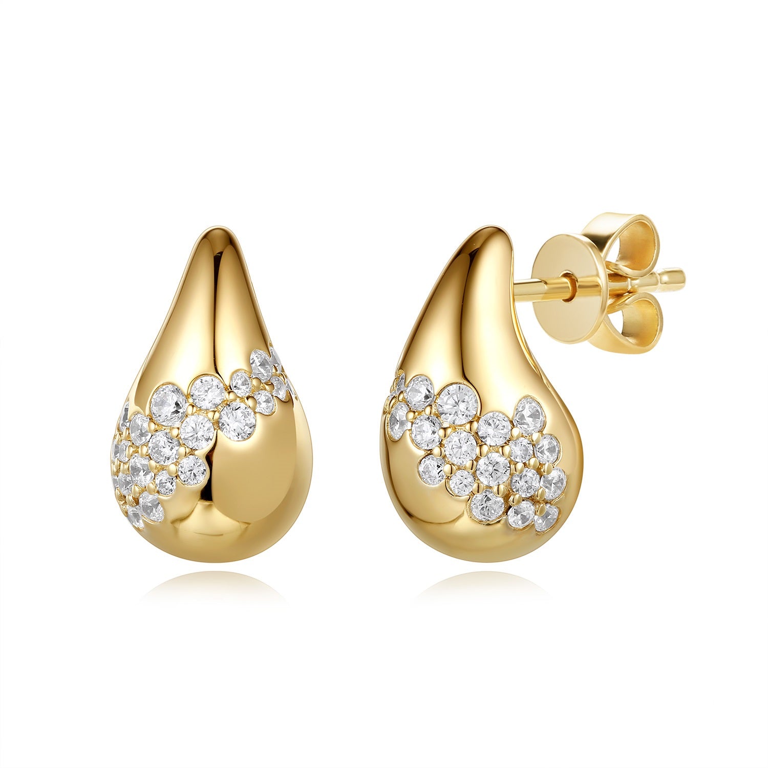 This Earring is available in 14K Yellow Gold. There are a total of 46 stones. There are Rounds with a total carat weight of 0.62 set in a Micro Pave|Micro Prong setting.