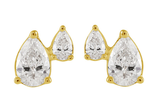 This Earring is available in 14K Yellow Gold. There are a total of 4 stones. There are Pear Shape with a total carat weight of 0.6 set in a Prong Set setting.