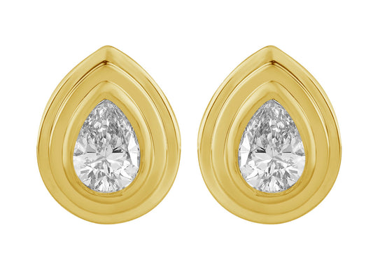 This Earring is available in 14K Yellow Gold. There are a total of 2 stones. There are Pear Shape with a total carat weight of 0.31 set in a Bezel Set setting.