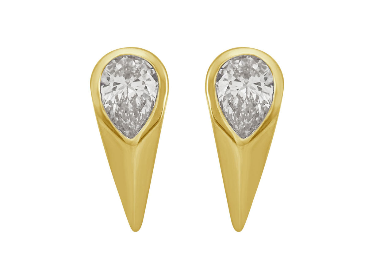 This Earring is available in 14K Yellow Gold. There are a total of 2 stones. There are Pear Shape with a total carat weight of 0.29 set in a Bezel Set setting.