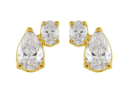 This Earring is available in 14K Yellow Gold. There are a total of 4 stones. There are Oval with a total carat weight of 0.17 set in a Prong Set setting.There are Pear Shape stones with a total carat weight of 0.48 set in a Prong Set.