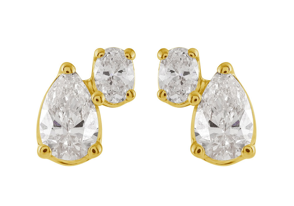 This Earring is available in 14K Yellow Gold. There are a total of 4 stones. There are Oval with a total carat weight of 0.17 set in a Prong Set setting.There are Pear Shape stones with a total carat weight of 0.48 set in a Prong Set.