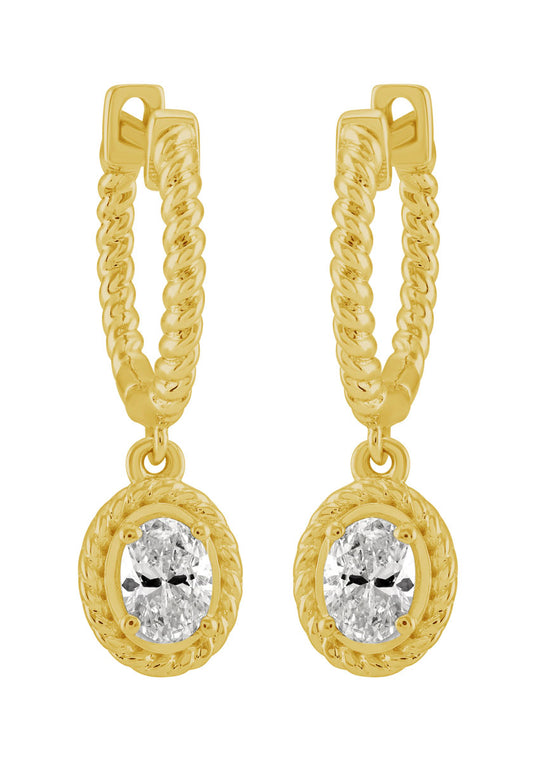 This Earring is available in 14K Yellow Gold. There are a total of 2 stones. There are Oval with a total carat weight of 0.48 set in a Prong Set setting.