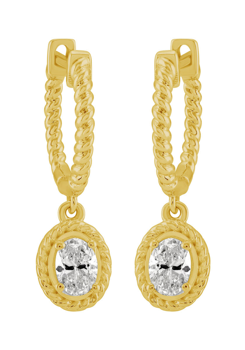 This Earring is available in 14K Yellow Gold. There are a total of 2 stones. There are Oval with a total carat weight of 0.48 set in a Prong Set setting.