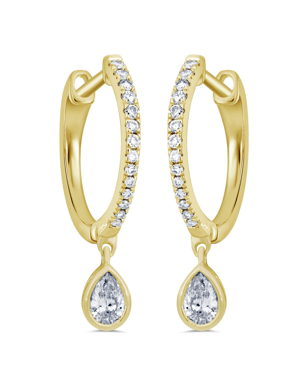 This Earring is available in 14K Yellow Gold. There are a total of 30 stones. There are Pear Shape with a total carat weight of 0.29 set in a  setting.There are Rounds stones with a total carat weight of 0.15 set in a .