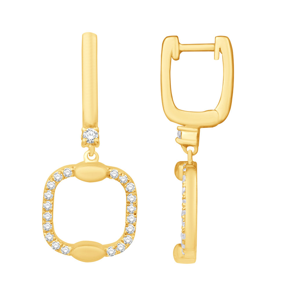 This Earring is available in 14K Yellow Gold. There are a total of 42 stones. There are Rounds with a total carat weight of 0.34 set in a Micro Prong setting.