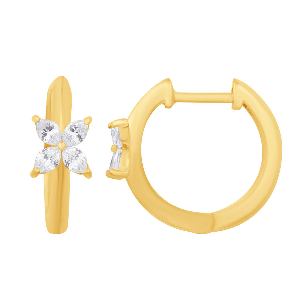 This Earring is available in 14K Yellow Gold. There are a total of 8 stones. There are Marquise with a total carat weight of 0.23 set in a Micro Prong setting.