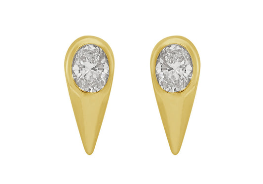 This Earring is available in 14K Yellow Gold. There are a total of 2 stones. There are Oval with a total carat weight of 0.27 set in a Bezel Set setting.