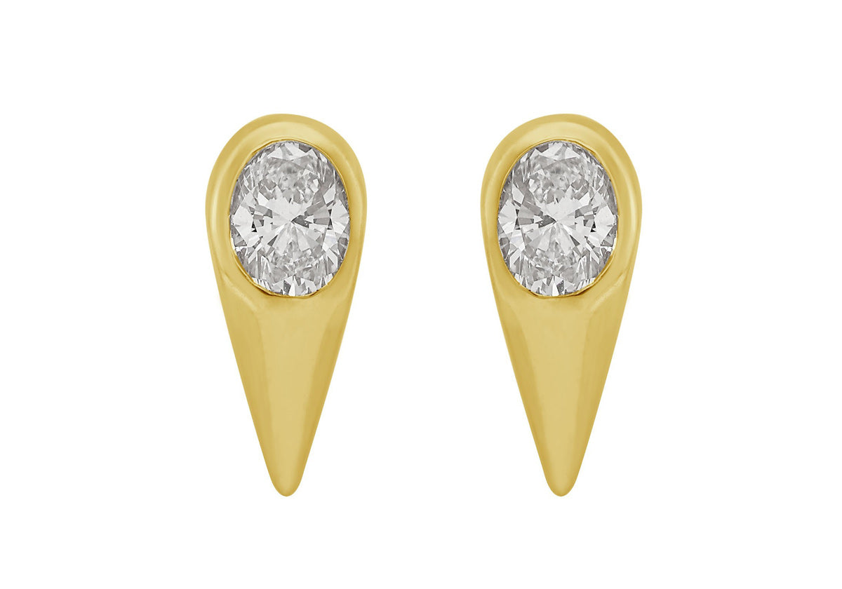 This Earring is available in 14K Yellow Gold. There are a total of 2 stones. There are Oval with a total carat weight of 0.27 set in a Bezel Set setting.