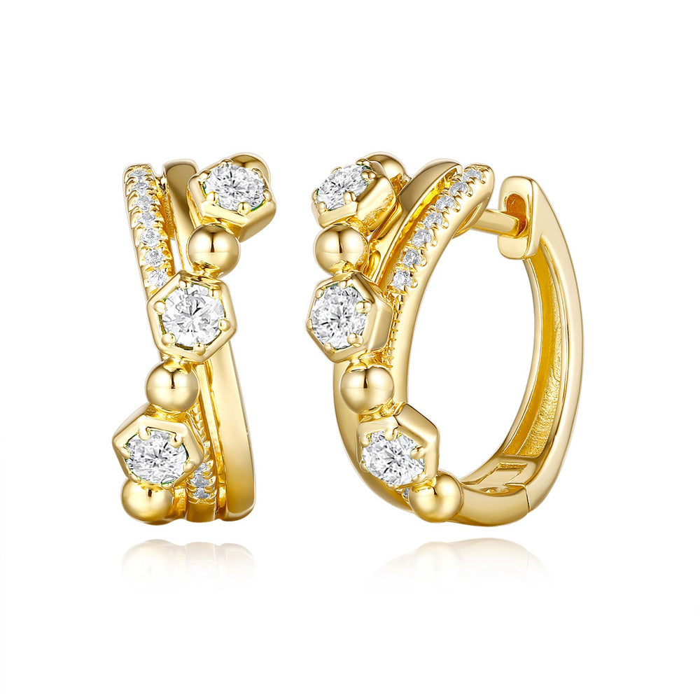 This Earring is available in 14K Yellow Gold. There are a total of 28 stones. There are Rounds with a total carat weight of 0.38 set in a Prong Set setting.
