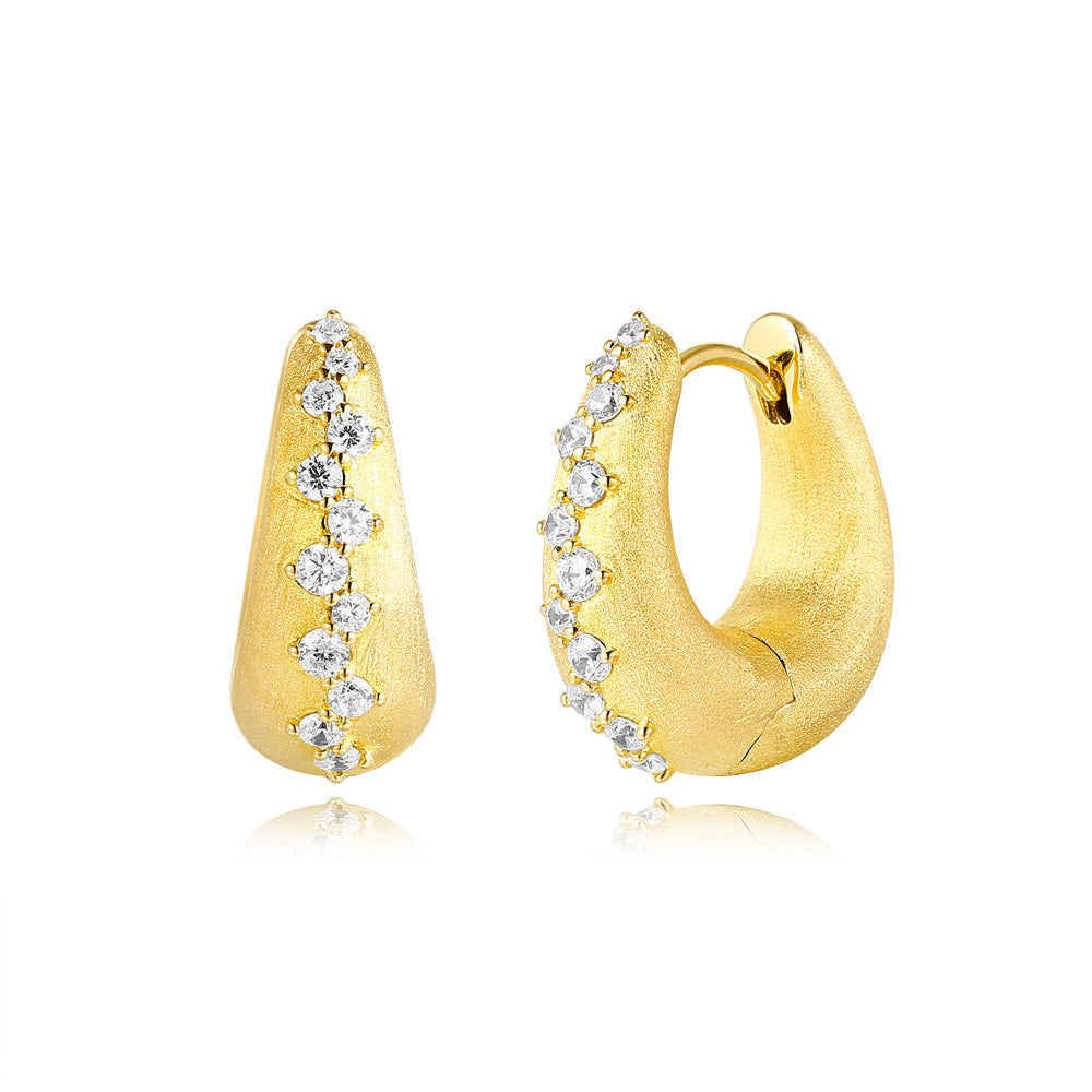 This Earring is available in 14K Yellow Gold. There are a total of 24 stones. There are Rounds with a total carat weight of 0.46 set in a Micro Prong setting.