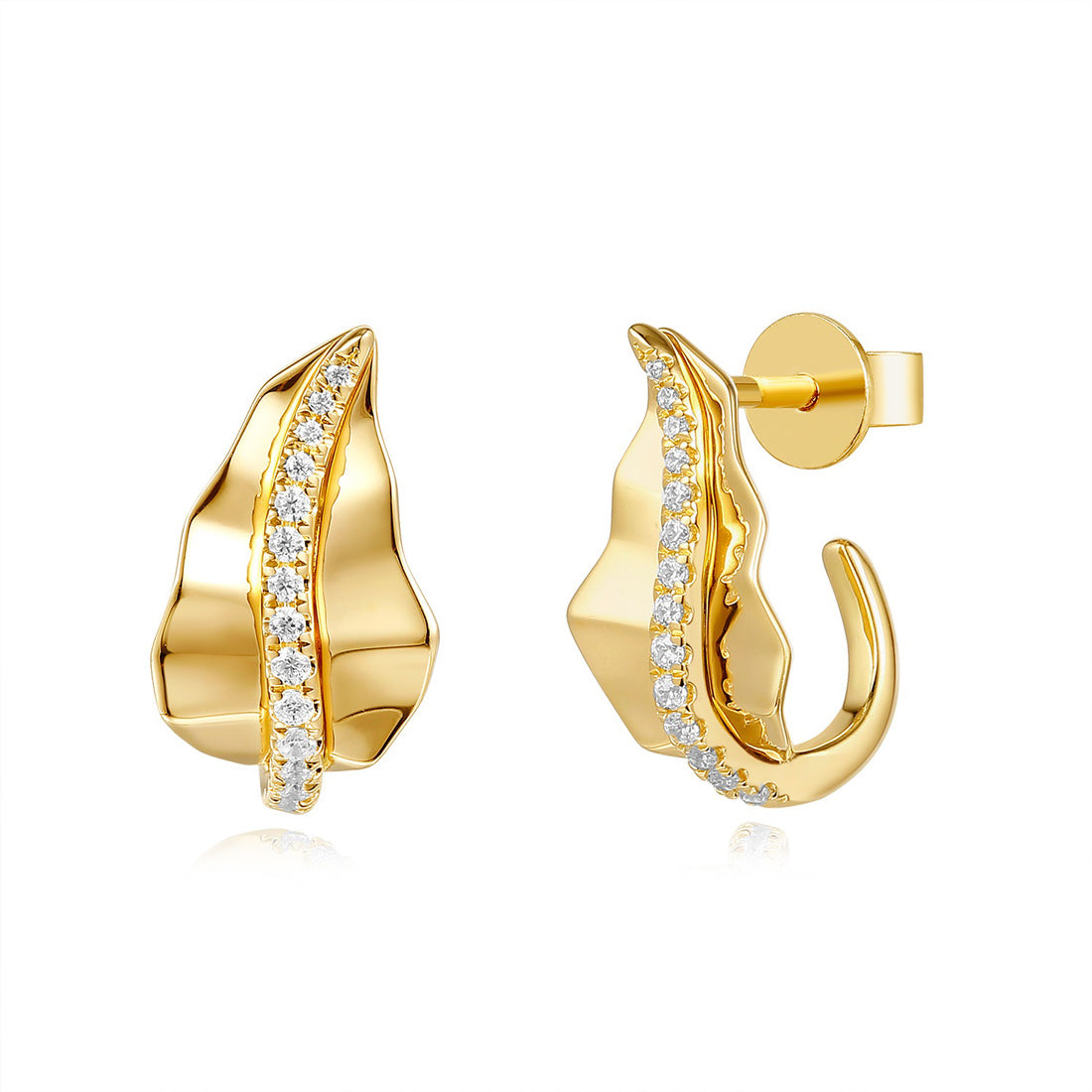 This Earring is available in 14K Yellow Gold. There are a total of 28 stones. There are Rounds with a total carat weight of 0.15 set in a Micro Prong setting.