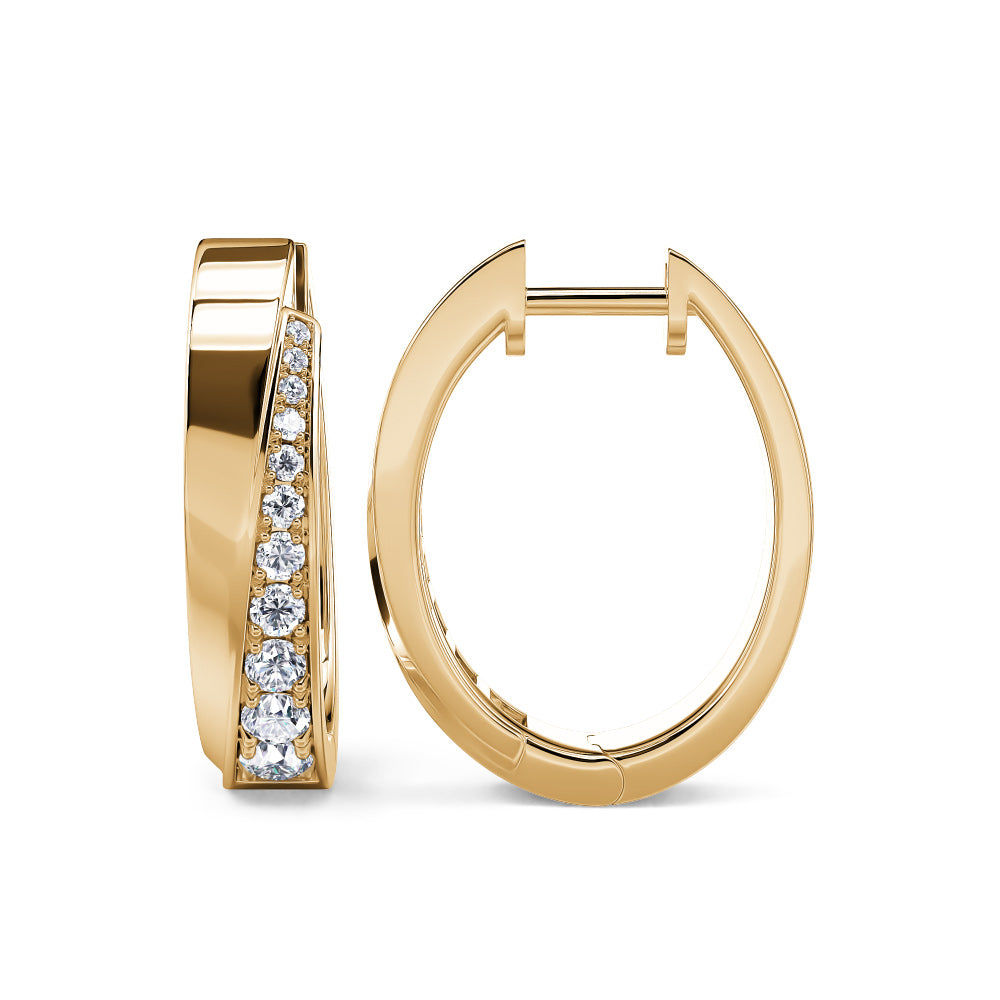 This Earring is available in 14K Yellow Gold. There are a total of 22 stones. There are Rounds with a total carat weight of 0.47 set in a Micro Prong setting.