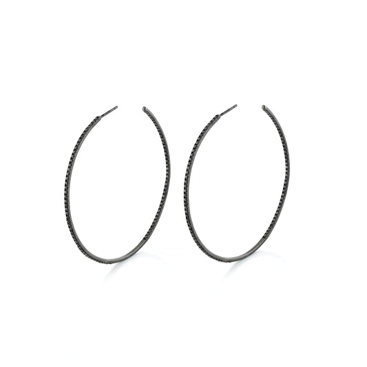 Black Hoop Earrings with Black Diamonds - 58mm