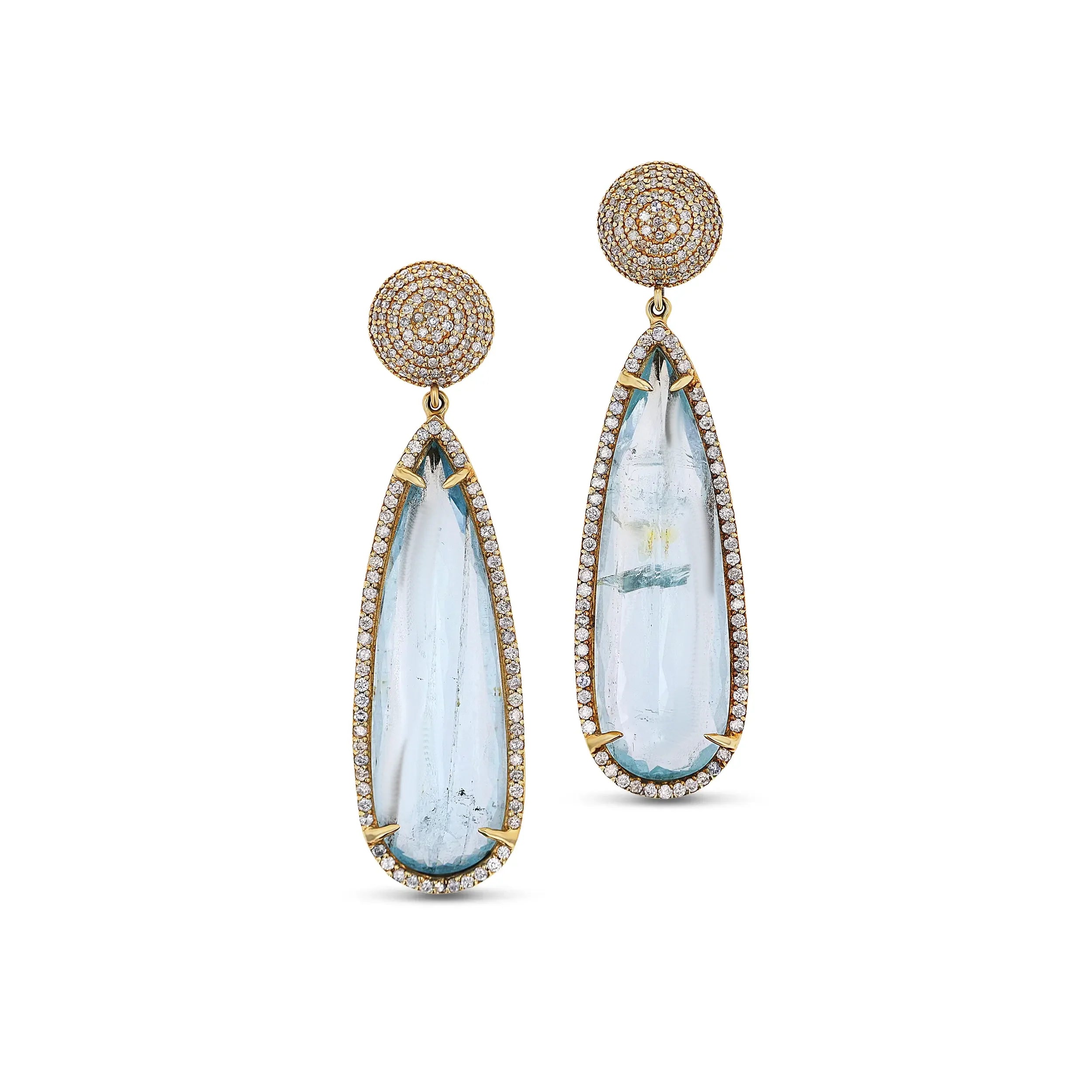 14k Aquamarine Teardrop Earrings with Diamond Dome Tops - One of a Kind