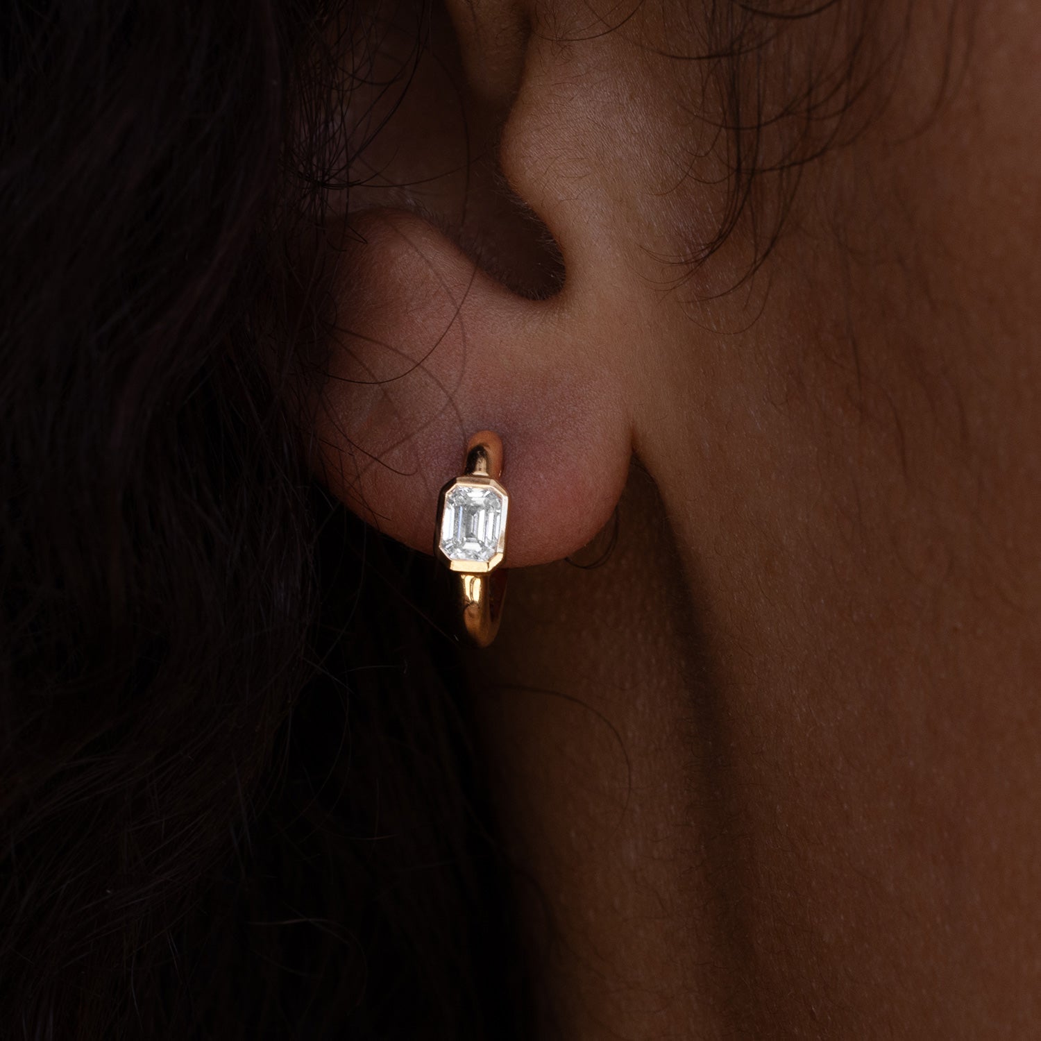 14k Everyday Emerald Cut Diamond Huggie Hoops