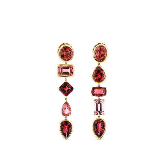 14k Pink Tourmaline Multi Shaped Drop Earrings - One of a Kind