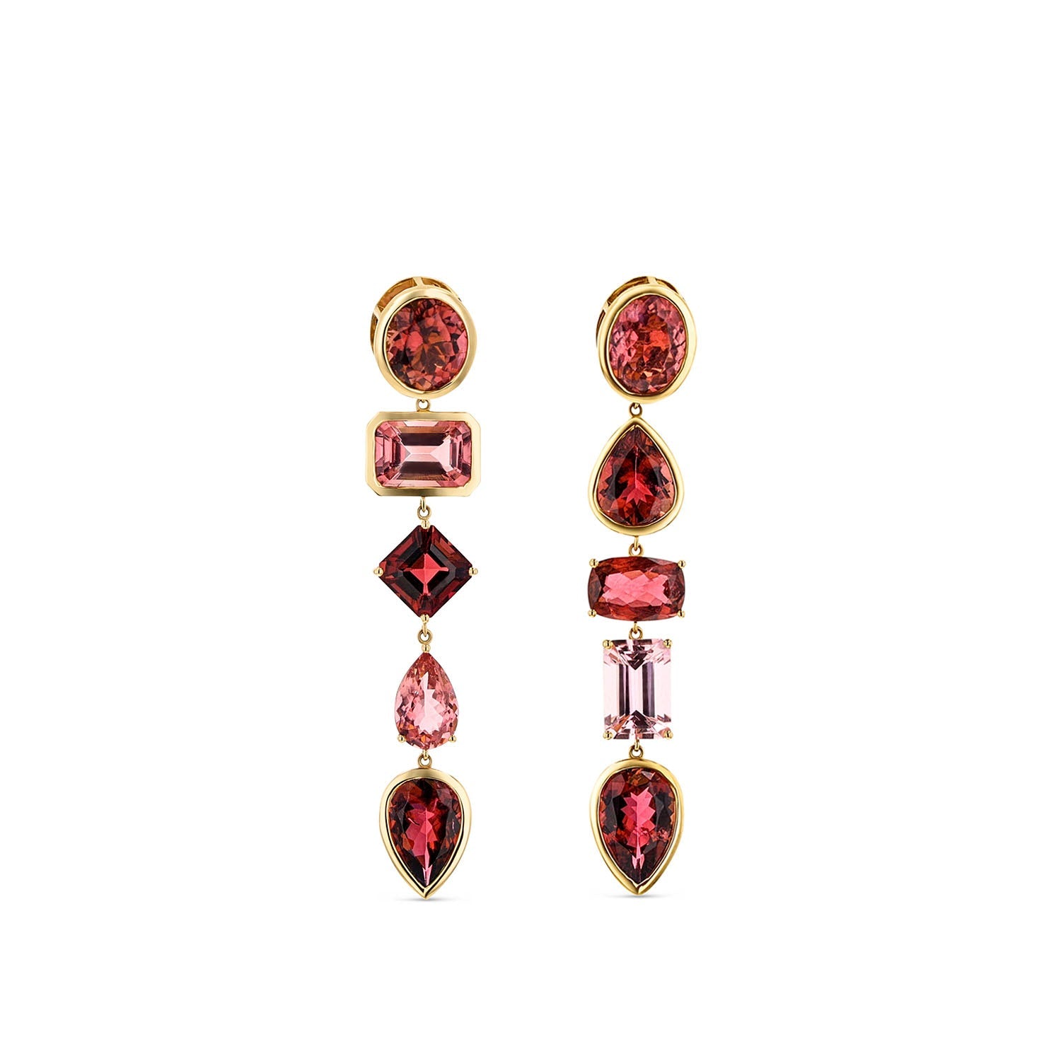 14k Pink Tourmaline Multi Shaped Drop Earrings - One of a Kind