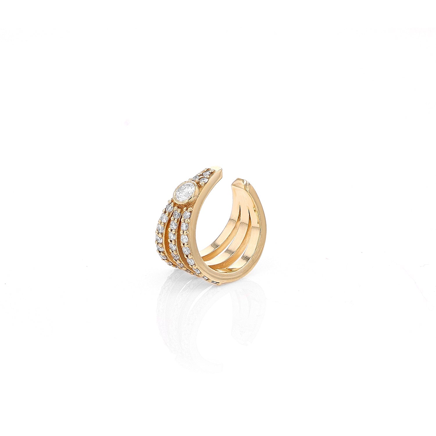 14k Diamond 3 Ray with Diamond Bezel Ear Cuff