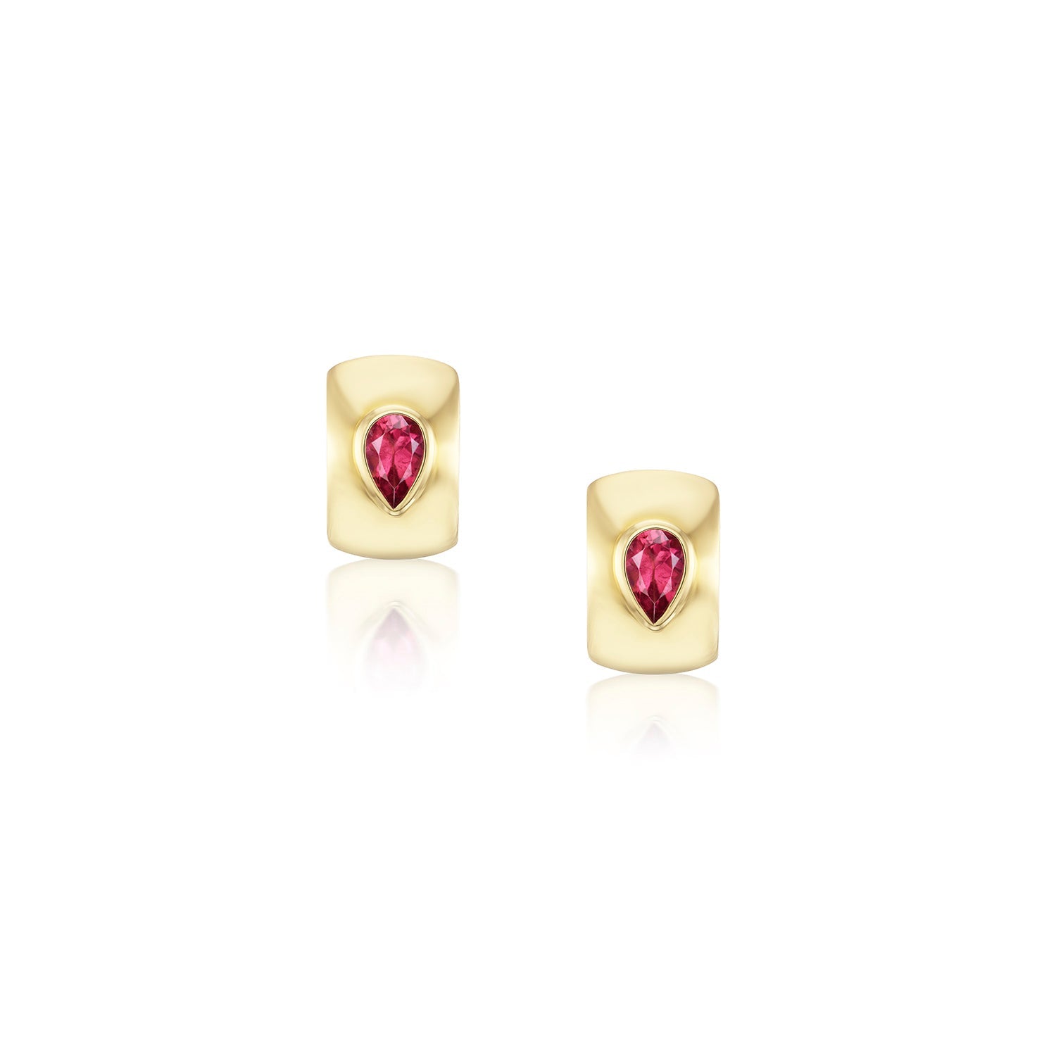 14k Pink Tourmaline Teardrop Bezel Thick Huggie Earrings