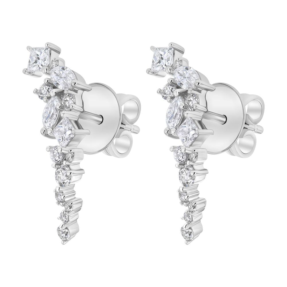 14K White Gold 1.0 carat Princess, Marquise and Round Diamonds Ear Climber Earrings