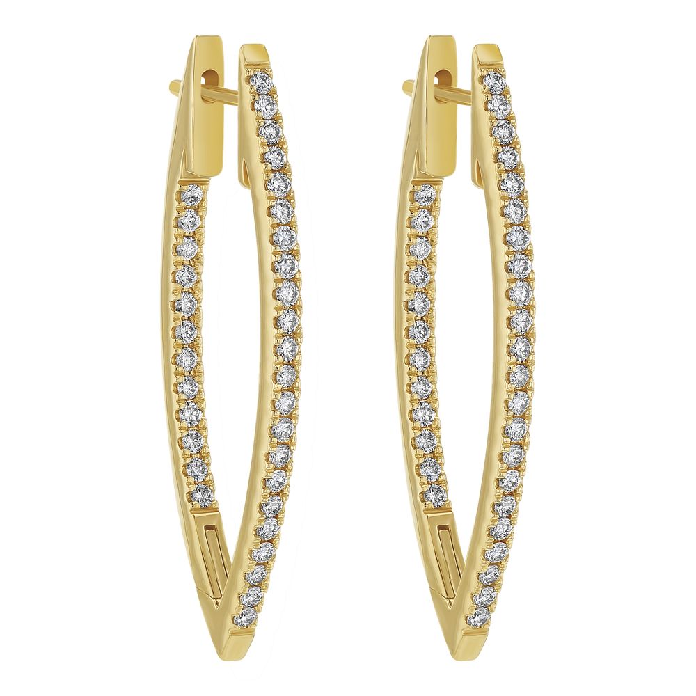 14K Yellow Gold 1.0 carat Inside-Out Marquise Shape Diamonds Hoop Earrings