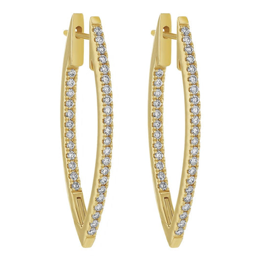 14K Yellow Gold 1.0 carat Inside-Out Marquise Shape Diamonds Hoop Earrings