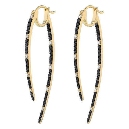 14K Yellow Gold 1.50 carat Black and White Diamonds Inside-Out Shark Tooth Earrings