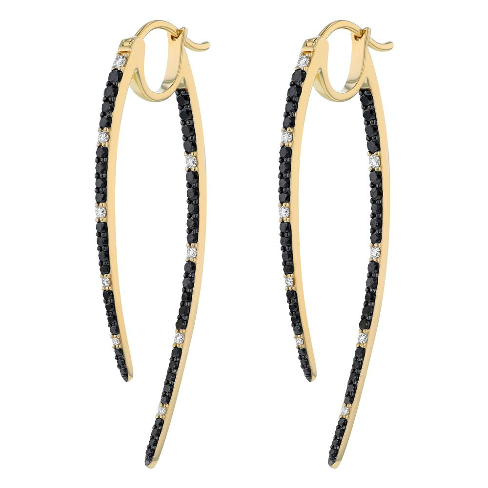 14K Yellow Gold 1.50 carat Black and White Diamonds Inside-Out Shark Tooth Earrings