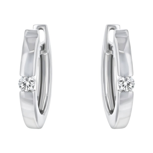 14K White Gold 0.10 carat Diamonds Huggies Hoop Earrings