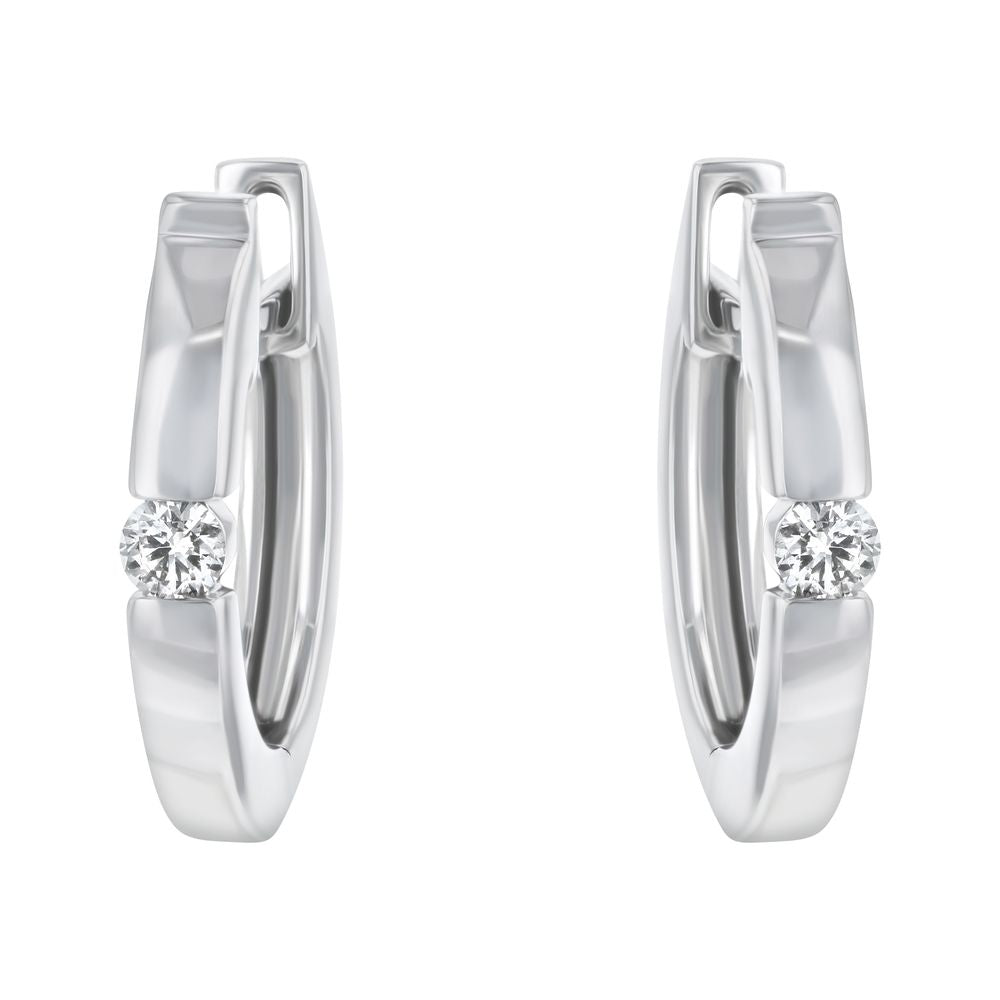14K White Gold 0.10 carat Diamonds Huggies Hoop Earrings