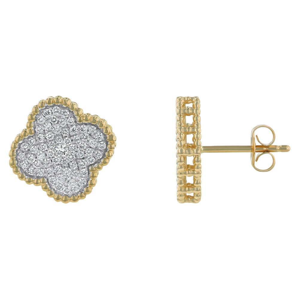 14K Yellow Gold 0.55 carat Diamonds Clover Stud Earrings