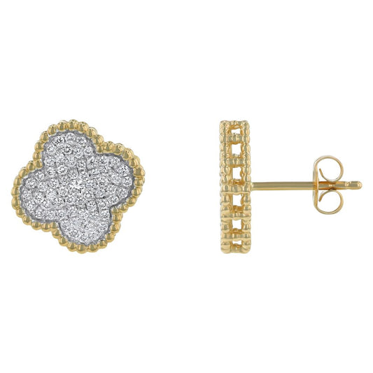 14K Yellow Gold 0.55 carat Diamonds Clover Stud Earrings