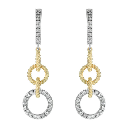 14K Two Tone Yellow and White Gold 0.9 carat Diamonds Dandling Geometric Earrings