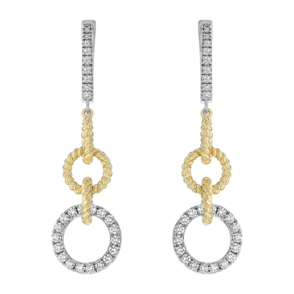 14K Two Tone Yellow and White Gold 0.9 carat Diamonds Dandling Geometric Earrings