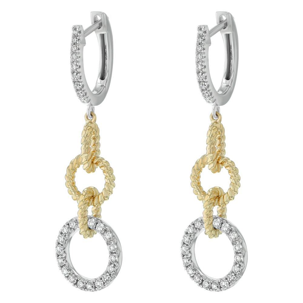 14K Two Tone Yellow and White Gold 0.9 carat Diamonds Dandling Geometric Earrings