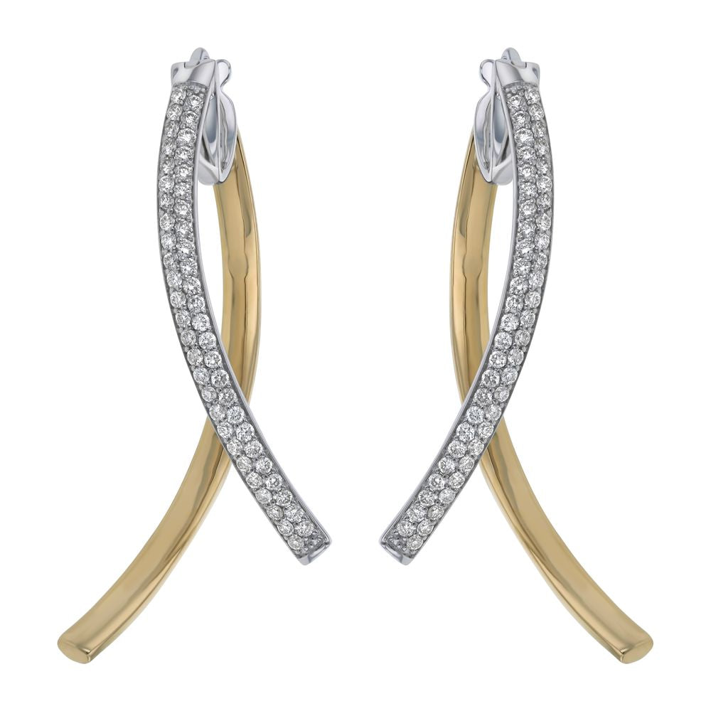 14K Two Tone Yellow and White Gold 1.0 carat Diamonds HOPE Hoop Earrings