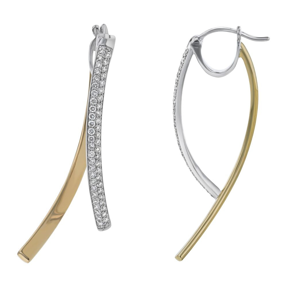 14K Two Tone Yellow and White Gold 1.0 carat Diamonds HOPE Hoop Earrings