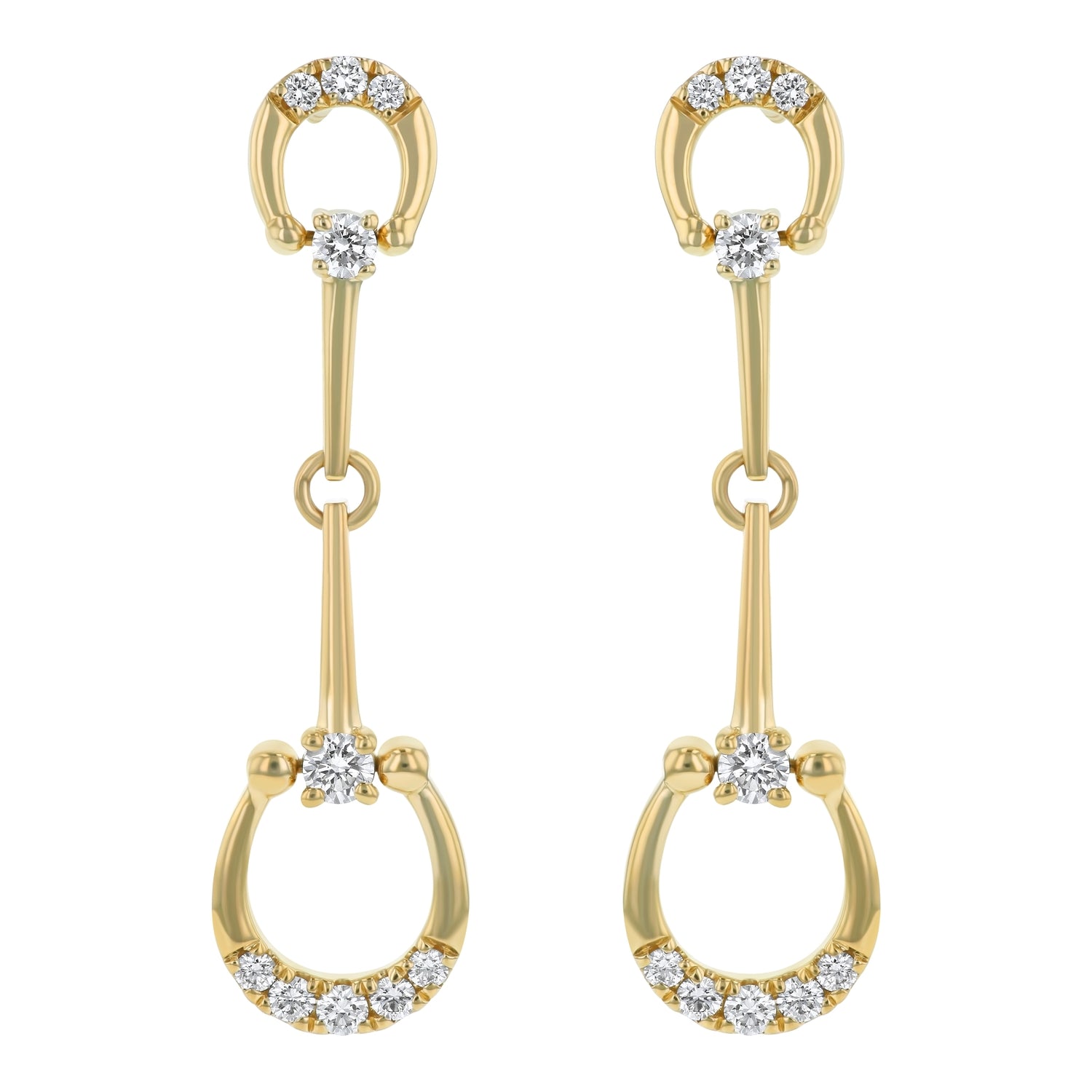 14K Yellow Gold 0.70 carat White Diamonds Horseshoe Drop Earrings