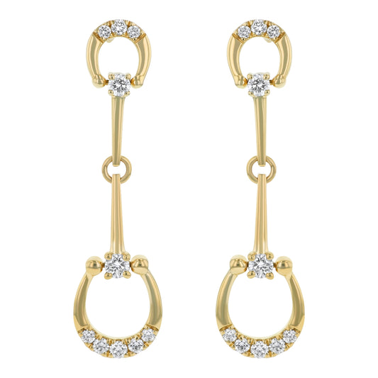 14K Yellow Gold 0.70 carat White Diamonds Horseshoe Drop Earrings