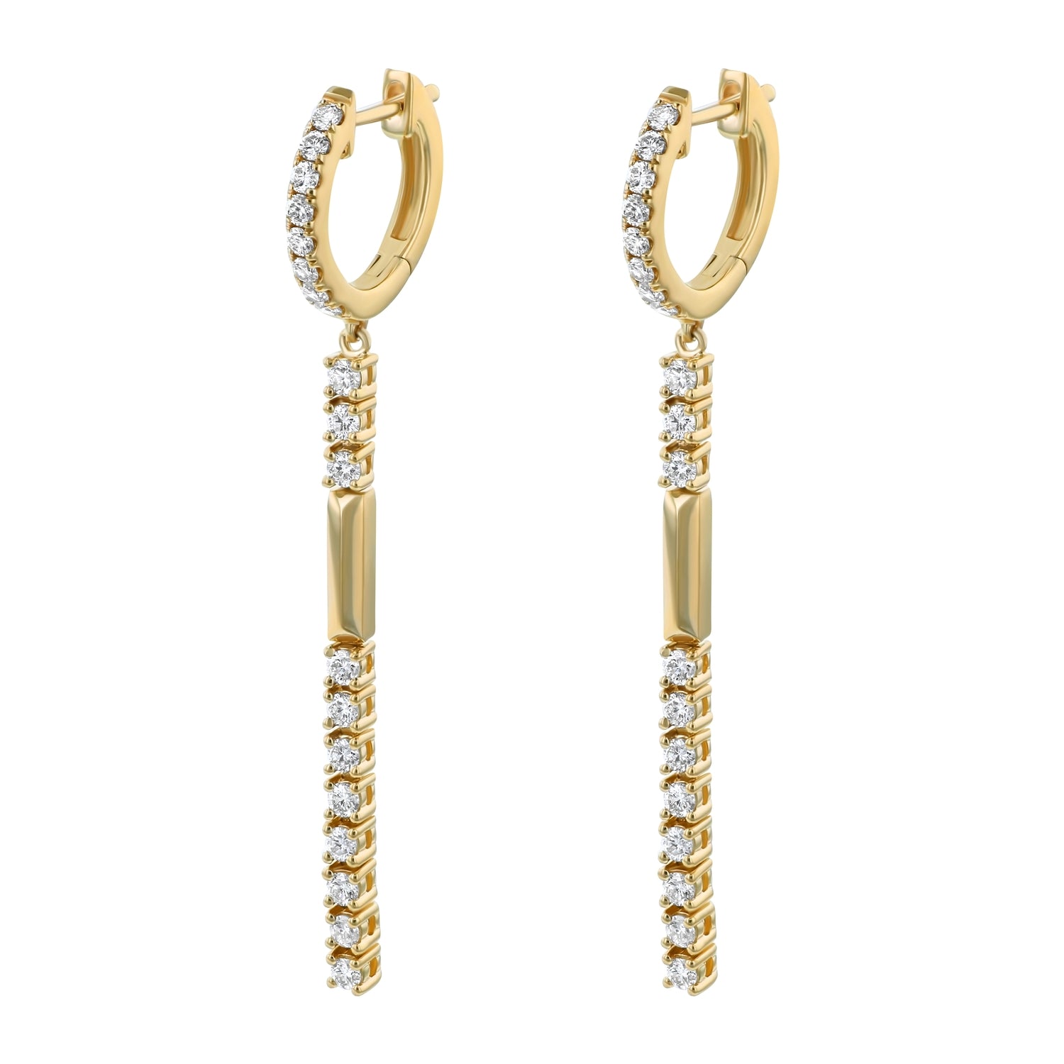 14K Yellow Gold 0.75 carat White Diamonds Tennis Drop Earrings