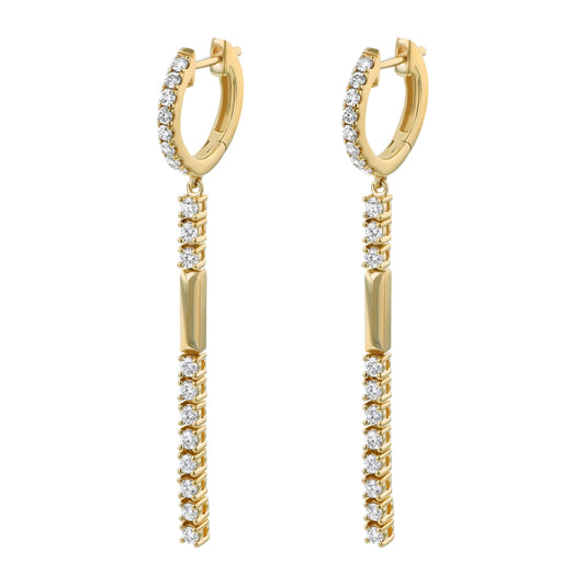 14K Yellow Gold 0.75 carat White Diamonds Tennis Drop Earrings