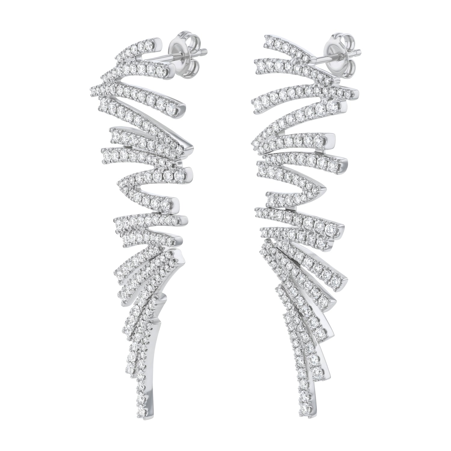 14K White Gold 2.30 carat White Diamonds Maze Drop Earrings