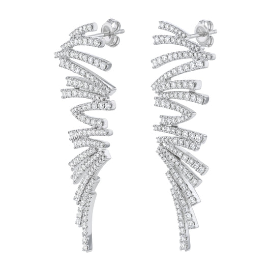 14K White Gold 2.30 carat White Diamonds Maze Drop Earrings