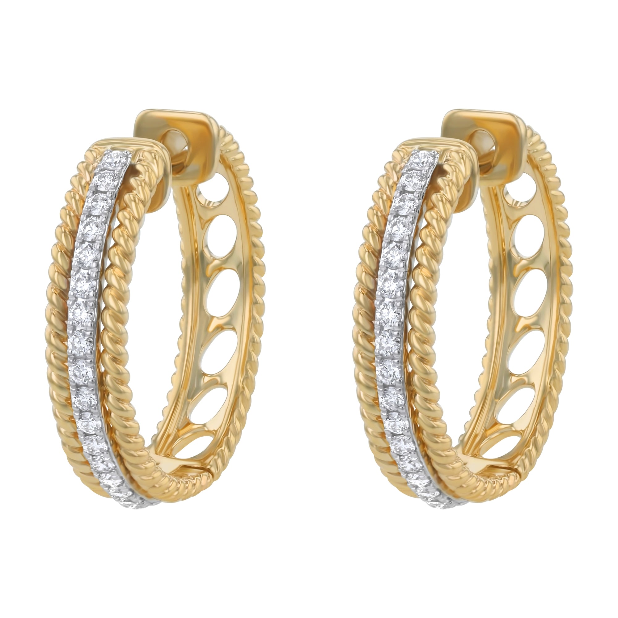 14K Yellow Gold 0.50 carat Diamonds Braids Hoop Earrings
