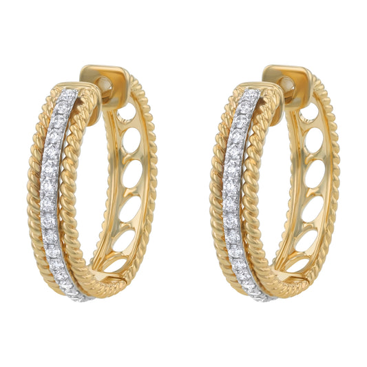 14K Yellow Gold 0.50 carat Diamonds Braids Hoop Earrings