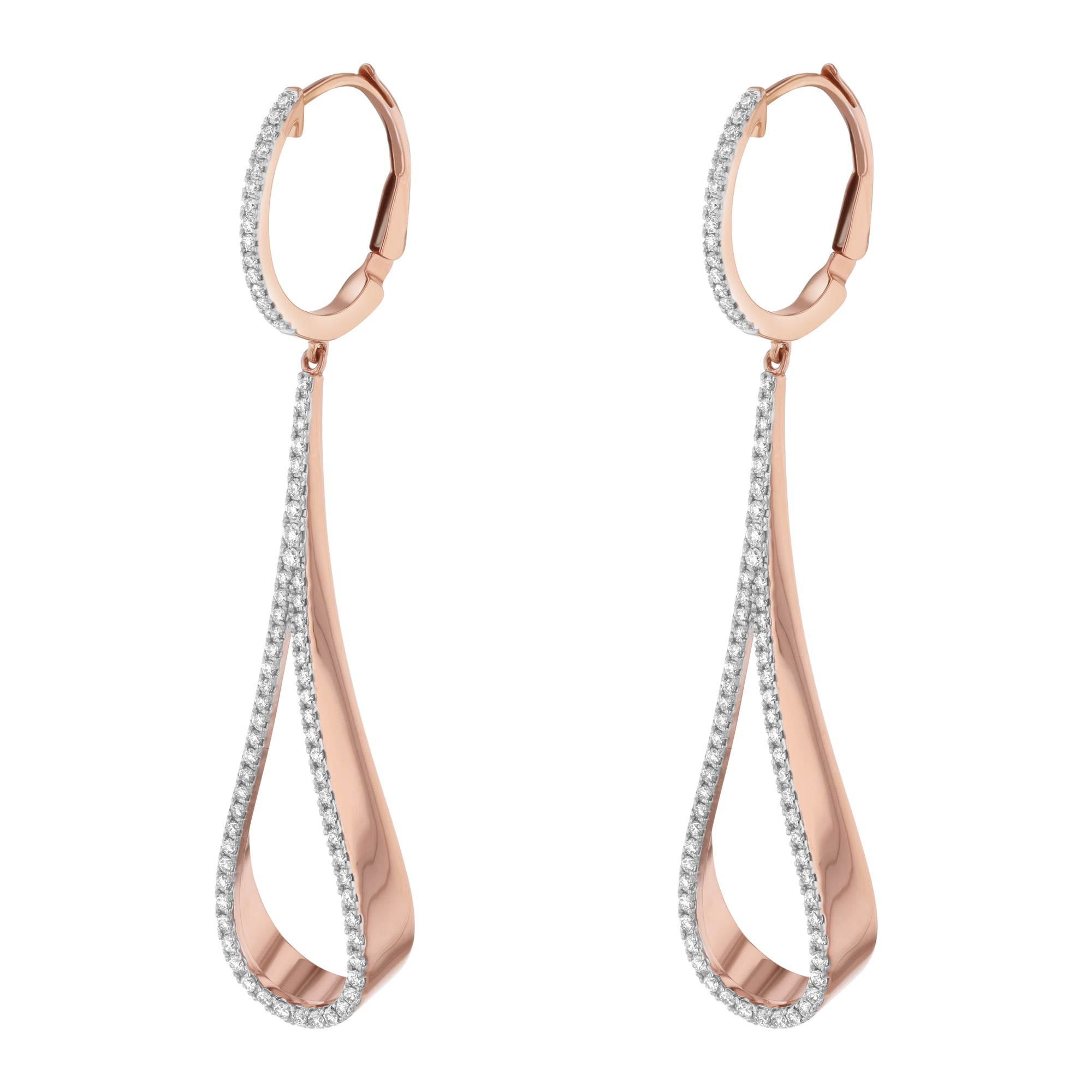14K Rose Gold 0.75 carats Diamonds Dangle Tear Drop Earrings