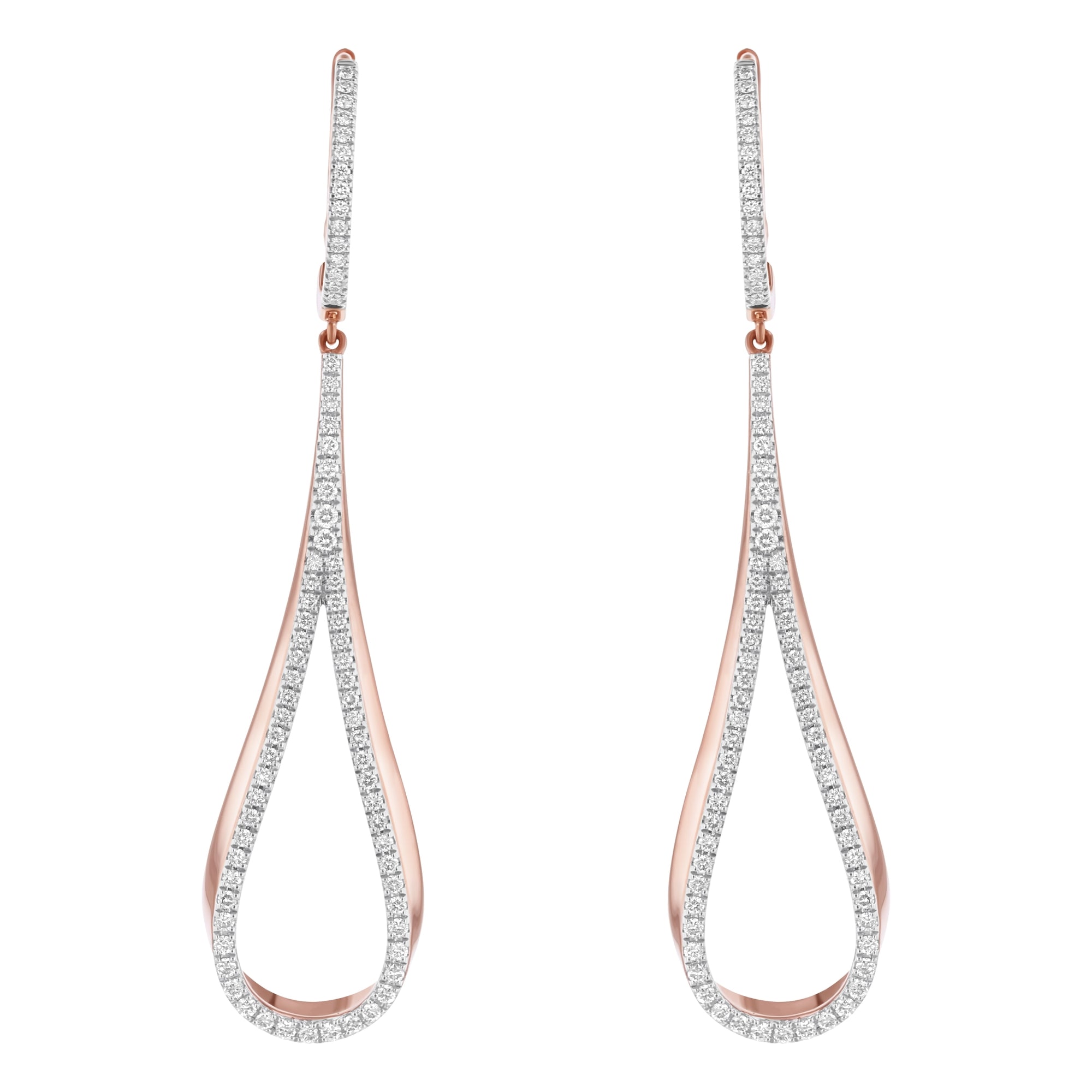 14K Rose Gold 0.75 carats Diamonds Dangle Tear Drop Earrings