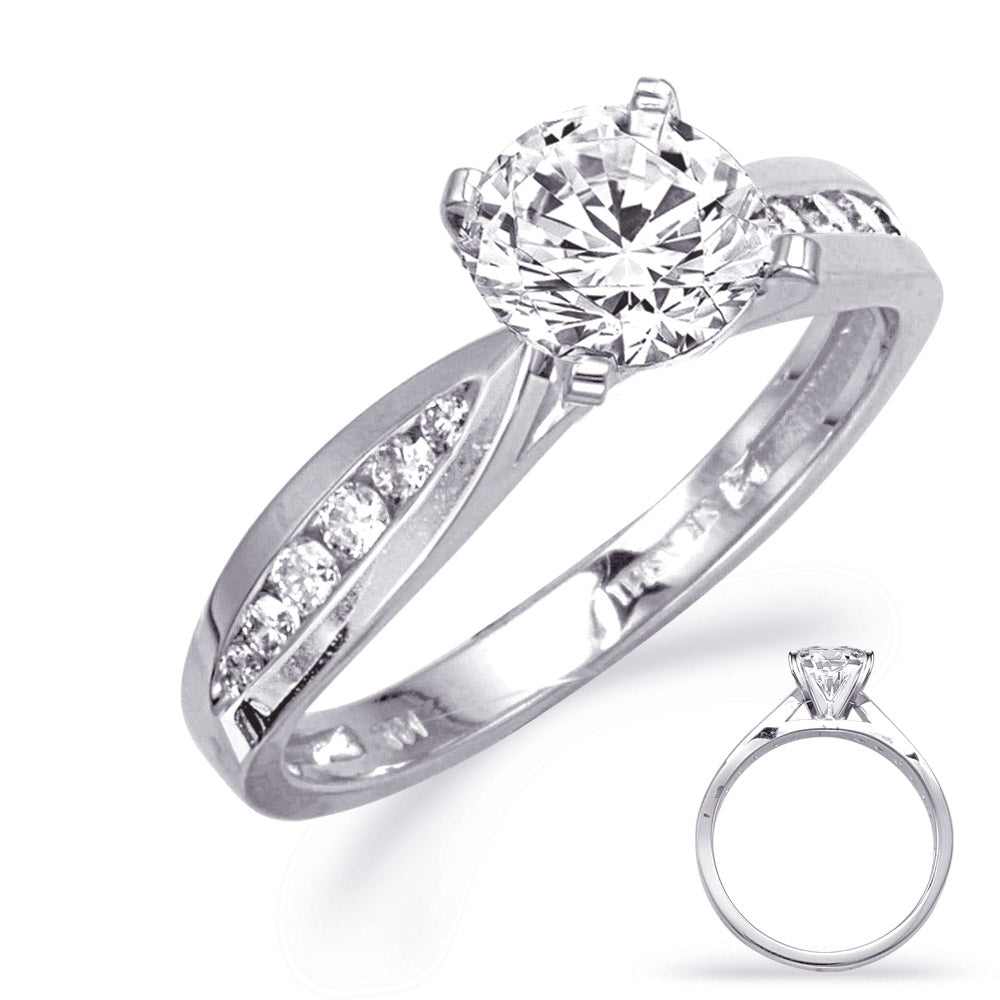 This Engagement Ring  is available in 14K White Gold. There are a total of 12 stones. There are Rounds with a total carat weight of 0.2 set in a Channel Set setting.